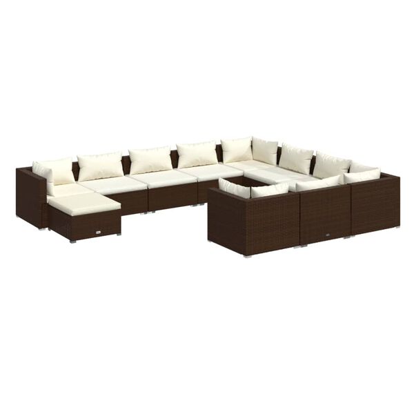 vidaXL 11-tlg. Garten-Lounge-Set mit Kissen Poly Rattan Braun