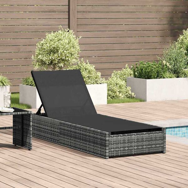 vidaXL Sonnenliege mit Kissen Grau 60 x 200 x 27cm Poly-Rattan