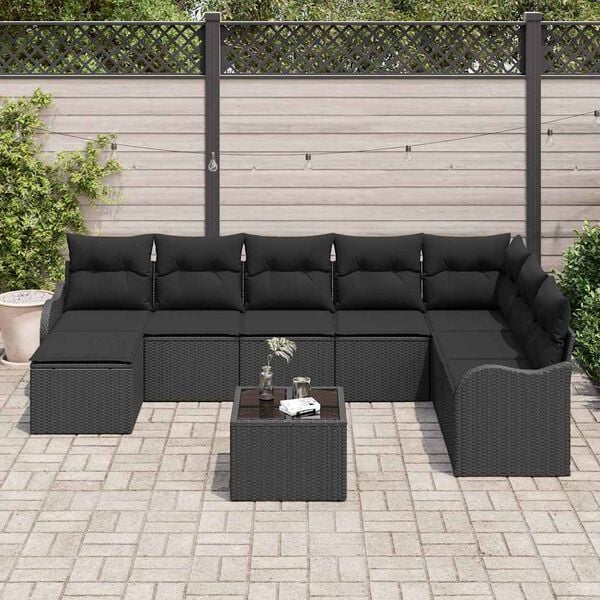 vidaXL Gartensofa-set 9 pcs Schwarz Poly-Rattan