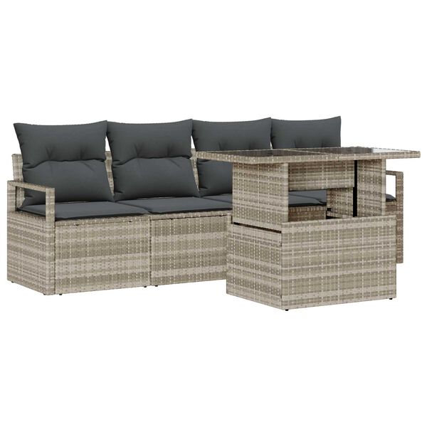 vidaXL Garten-Sofa-Set mit Speicher 5 pcs Hellgrau Poly Rattan