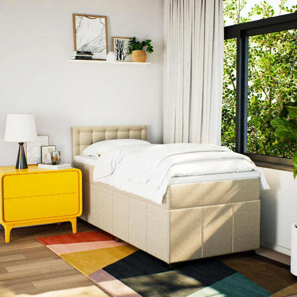 vidaXL Boxspringbett mit Matratze Creme 90x190 cm Stoff