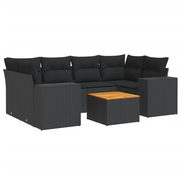 vidaXL 7-tlg. Garten-Sofagarnitur mit Kissen Schwarz Poly Rattan