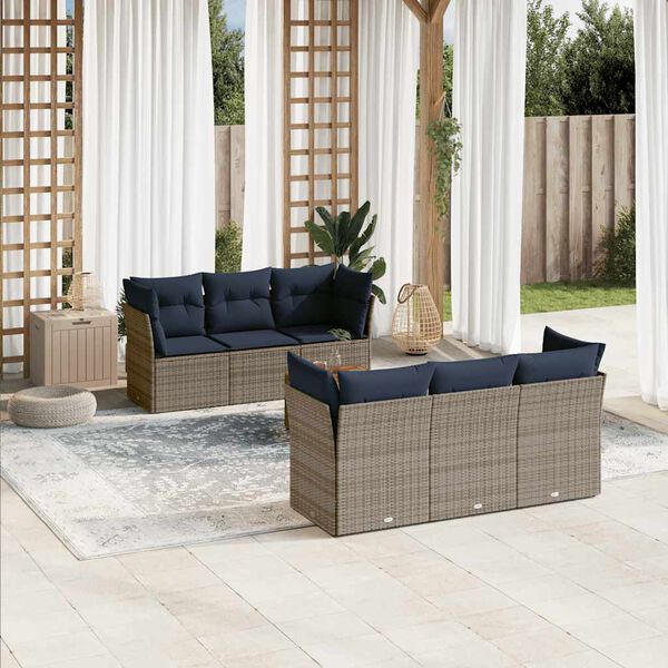 vidaXL 7-tlg. Garten-Sofagarnitur mit Kissen Grau Poly Rattan