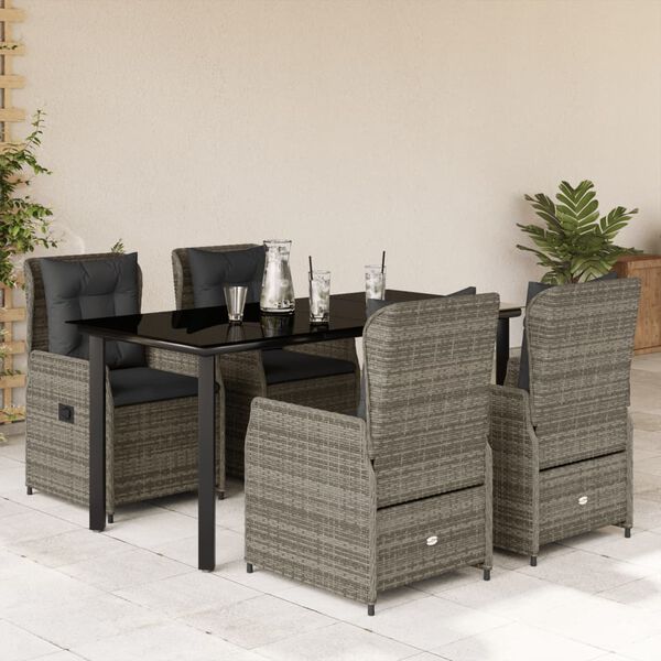 vidaXL 5-tlg. Garten-Essgruppe mit Kissen Grau Poly Rattan