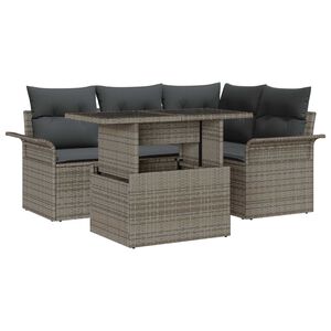 vidaXL Garten-Sofa-Set mit Kissen mit Speicher 5 pcs Grau Poly Rattan