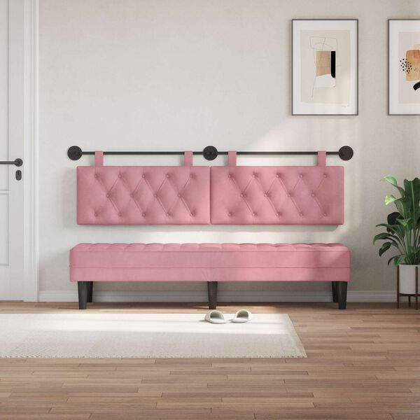 vidaXL H&auml;ngevorderseite Wandmontiert Rosa 190 x 55 x 7 cm Samt