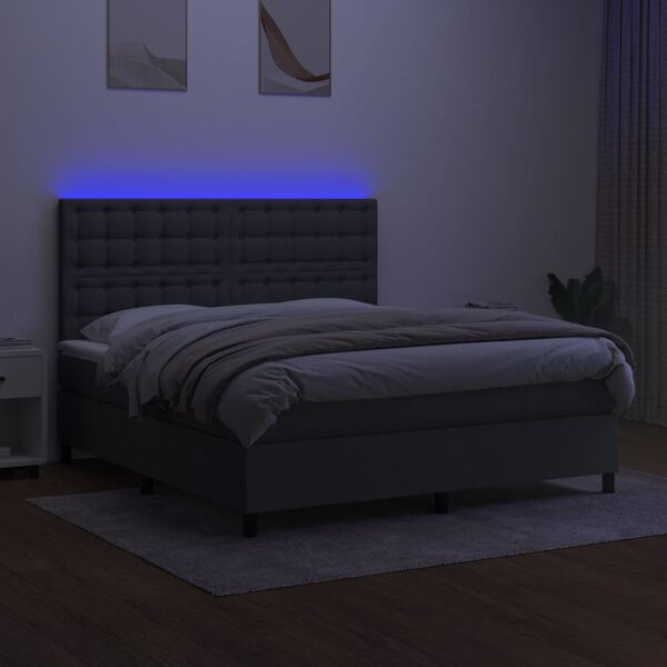 vidaXL Boxspringbett mit Matratze & LED Dunkelgrau 180x200 cm Stoff