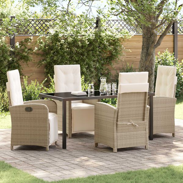 vidaXL Garten Essgruppe mit Kissen 5 pcs Beige Poly-Rattan