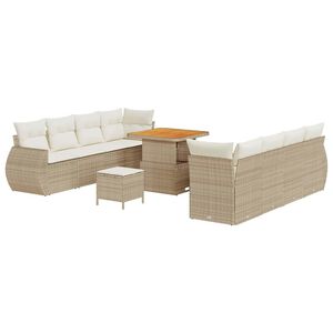 vidaXL Gartensofa-set mit Kissen mit Speicher 11 pcs Beige Poly-Rattan