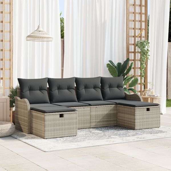 vidaXL Sofa Set mit Kissen mit Speicher 6 pcs Hellgrau Poly-Rattan
