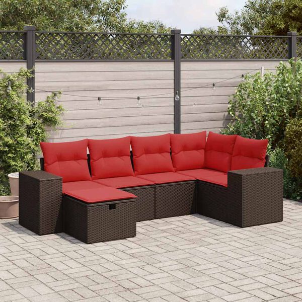 vidaXL 6-tlg. Garten-Sofagarnitur mit Kissen Braun Poly Rattan