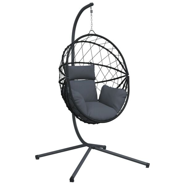 vidaXL H&auml;ngesessel Ei-Design mit St&auml;nder Anthrazit Rattan und Stahl