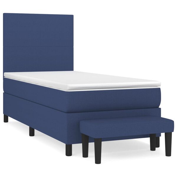 vidaXL Boxspringbett mit Matratze Blau 90x200 cm Stoff