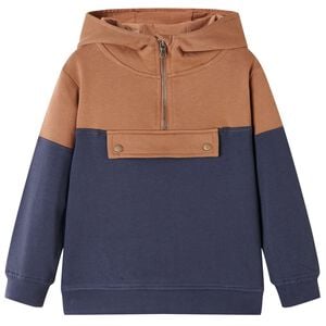 Kinder-Kapuzenpullover mit Halbem Rei&szlig;verschluss Anthrazit Cognac 92
