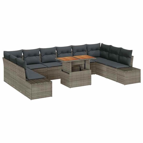 vidaXL Garten-Sofa-Set mit Speicher 11 pcs Grau Poly Rattan