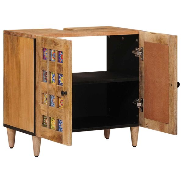vidaXL Waschbeckenschrank Natur 62 x 33 x 58 cm Massivholz Mango