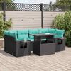 vidaXL 7-tlg. Garten-Sofagarnitur mit Kissen Schwarz Poly Rattan Akazie