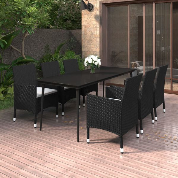 vidaXL 7-tlg. Garten-Essgruppe mit Kissen Poly Rattan und Glas