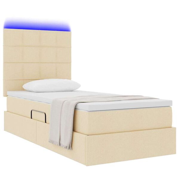 vidaXL Bett mit Stauraum und LED mit LED Creme 100 x 200 cm Polyester
