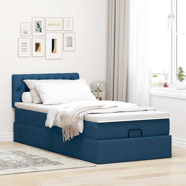 vidaXL Ottoman-Bett mit Matratze Blau 90x190 cm Stoff