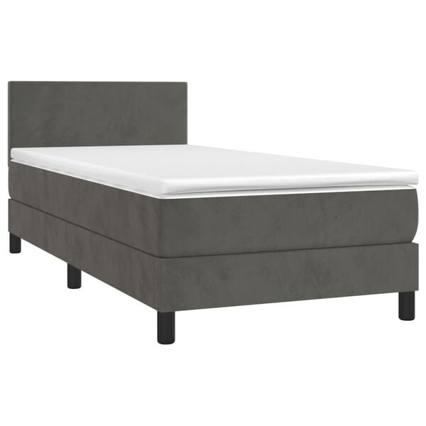 vidaXL Boxspringbett mit Matratze & LED Dunkelgrau 100x200 cm Samt