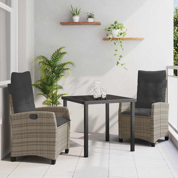 vidaXL Garten Essgruppe mit Kissen 3 pcs Grau Poly-Rattan