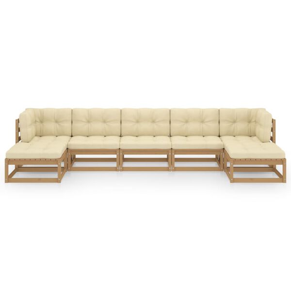 vidaXL 7-tlg Garten-Lounge-Set mit Kissen Honigbraun Massivholz Kiefer