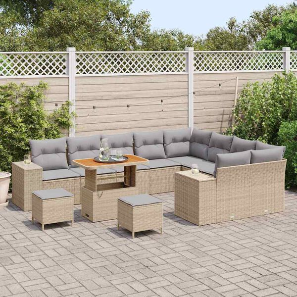 vidaXL Garten-Sofa-Set mit Kissen mit Kissen 12 pcs Beige und Hellgrau
