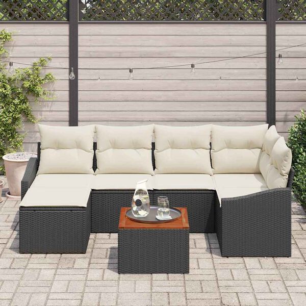 vidaXL Gartensofa-set mit Speicher 7 pcs Schwarz und Creme Poly-Rattan