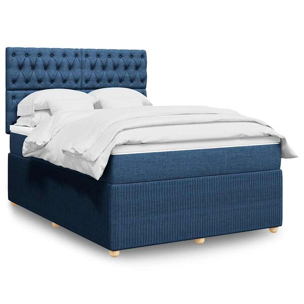 vidaXL Boxspringbett mit Matratze Blau 140x190 cm Stoff