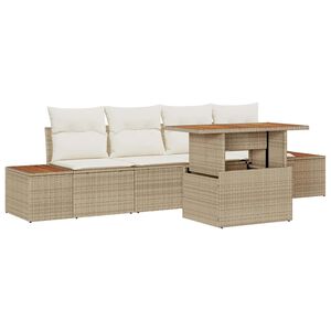 vidaXL Garten-Sofa-Set mit Speicher 5 pcs Beige Poly Rattan