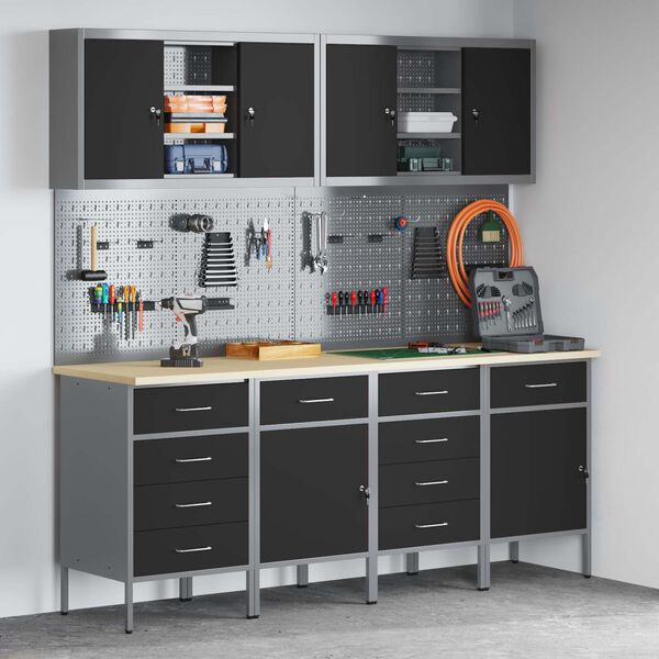 vidaXL Werkbank mit Speicher 10 pcs Schwarz Ingenieure Holz und Stahl