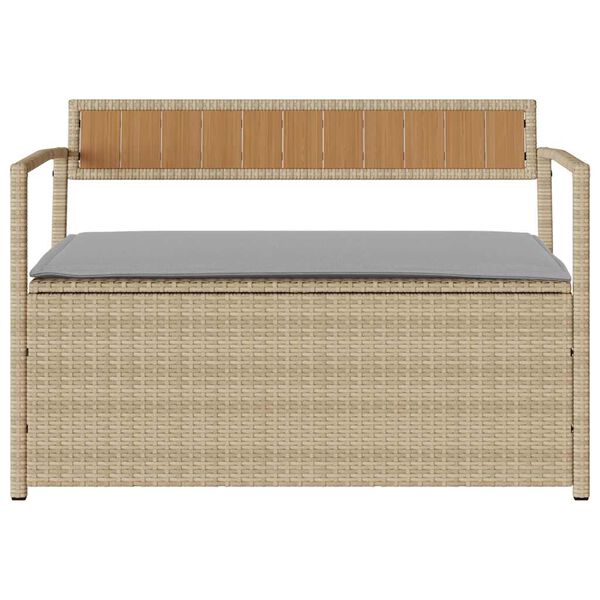 vidaXL Gartenbank mit Stauraum und Kissen Beige Poly Rattan