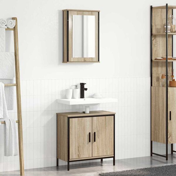 vidaXL Badezimmerm&ouml;bel-Set mit Regal mit T&uuml;r 2 pcs Braun Holzwerkstoff
