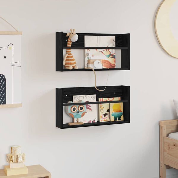 vidaXL Magazinregal 2 pcs Schwarz Eichen-Optik 60 x 12 x 30 cm