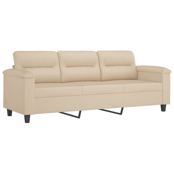vidaXL 3-Sitzer-Sofa mit Hocker Creme 180 cm Mikrofasergewebe