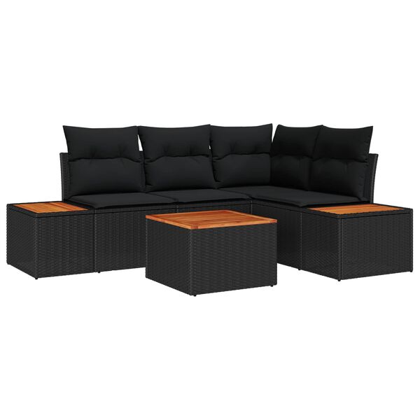 vidaXL Gartensofa-set mit Kissen 5 pcs Schwarz Poly-Rattan