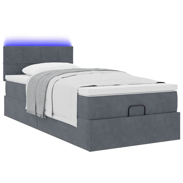 vidaXL Ottoman-Bett mit Matratze & LEDs Dunkelgrau 90x200 cm Samt
