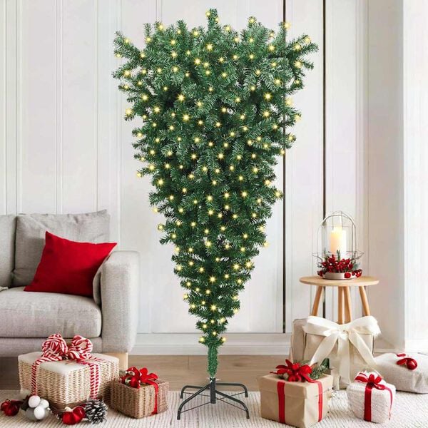 vidaXL Umgedrehter k&uuml;nstlicher vorbeleuchteter Weihnachtsbaum 180 cm