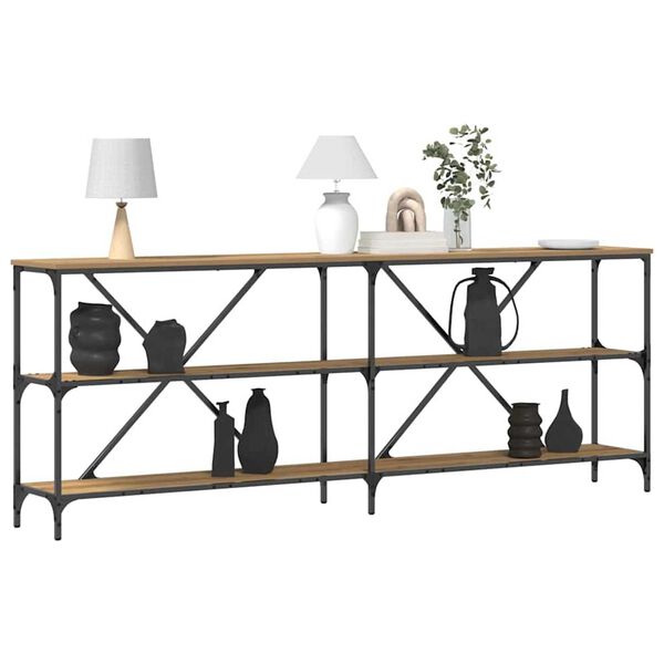 vidaXL Konsolentisch mit Regal Kunsthandwerk Eiche 200 x 30 x 75 cm