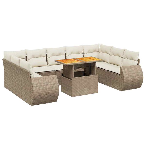 vidaXL 10-tlg. Garten-Sofagarnitur mit Kissen Beige Poly Rattan