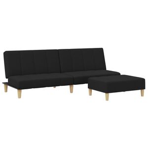 vidaXL Schlafsofa 2-Sitzer mit Fu&szlig;hocker Schwarz Stoff