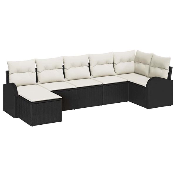 vidaXL Garten-Sofa-Set mit Kissen 7 pcs Schwarz Poly Rattan