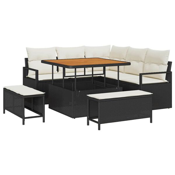 vidaXL Garten-Sofa-Set mit Kissen mit Speicher 8 pcs Schwarz und Creme