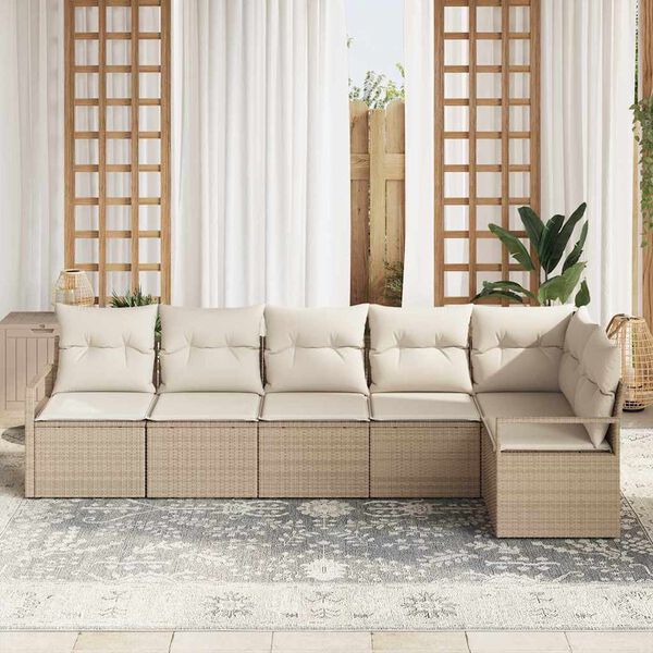 vidaXL Sofa Set mit Kissen 6 pcs Beige Poly Rattan