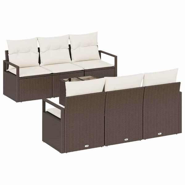 vidaXL Gartensofa-set mit Kissen 7 pcs Braun und Creme Poly-Rattan