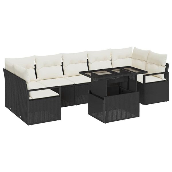 vidaXL Garten-Sofa-Set mit Kissen 8 pcs Schwarz und Creme Poly-Rattan