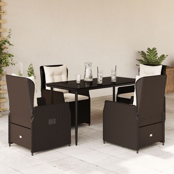 vidaXL 5-tlg. Garten-Essgruppe mit Kissen Braun Poly Rattan