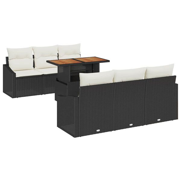 vidaXL Garten-Sofa-Set mit Kissen mit Kissen 7 pcs Schwarz und Creme