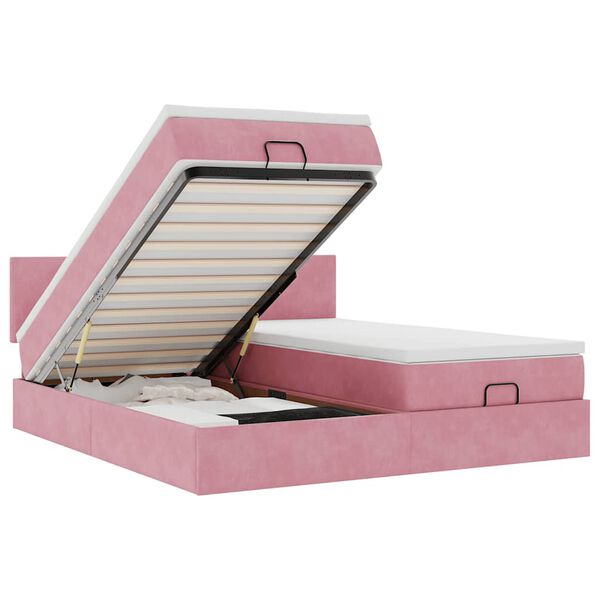 vidaXL Ottoman-Bett mit Matratzen & LEDs Rosa 200x200 cm Samt